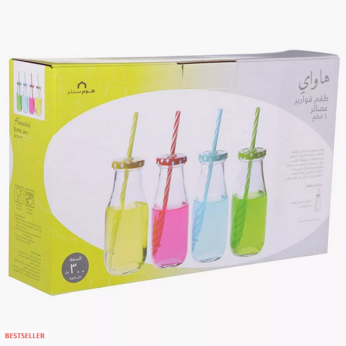 HomeCentre : HAWAII : Jar Bottles With Straw - Set of 4