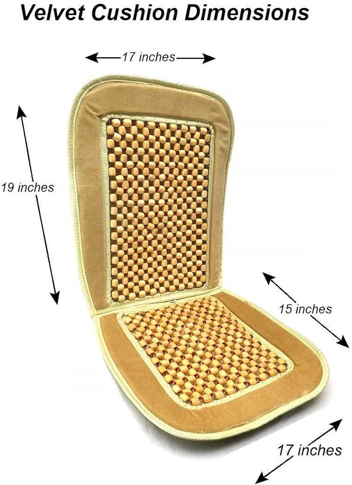 SOGO Wooden Bead Seat Cushion with Beige Velvet Border(Set of 2 Piece)