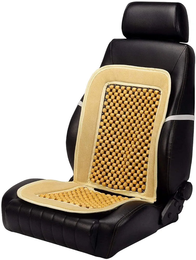 SOGO Wooden Bead Seat Cushion with Beige Velvet Border(Set of 2 Piece)