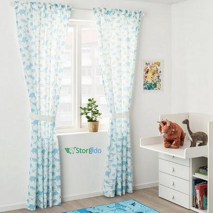 IKEA : JATTELIK : Curtains with Tie Backs - Dinosaur