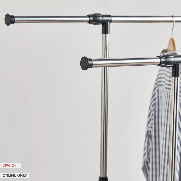 HomeCentre : MEGAN : Extendable Double Cloths Rail With Wheels