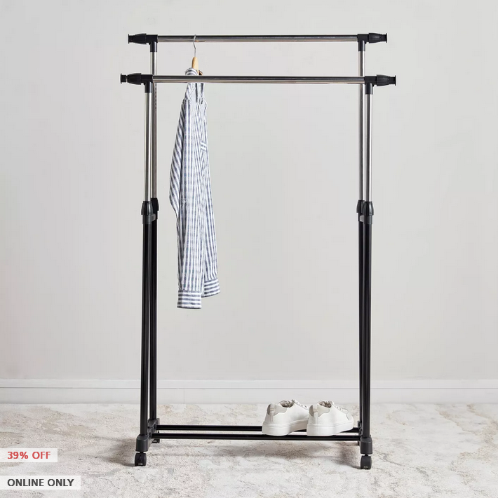 HomeCentre : MEGAN : Extendable Double Cloths Rail With Wheels