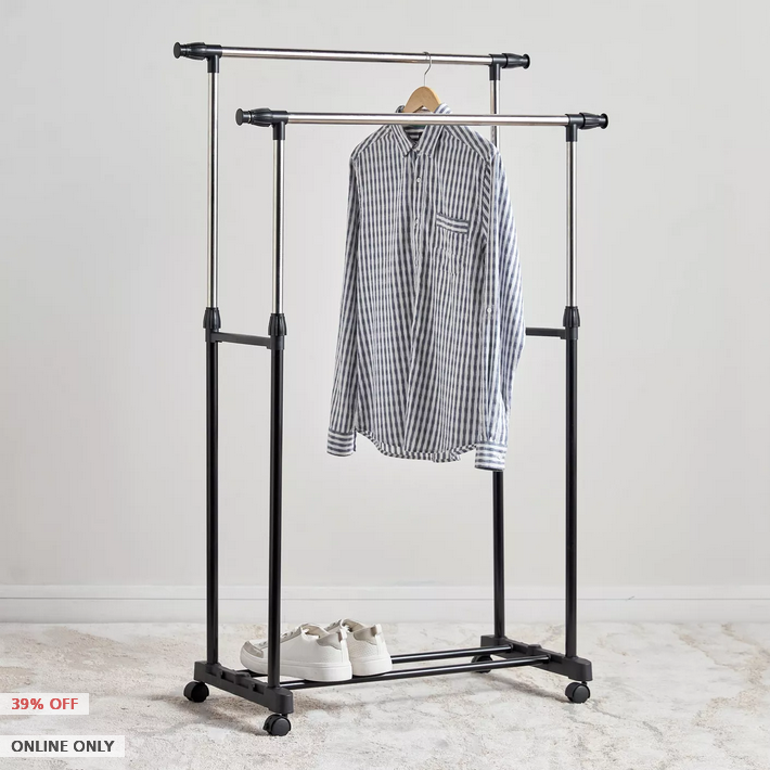 HomeCentre : MEGAN : Extendable Double Cloths Rail With Wheels