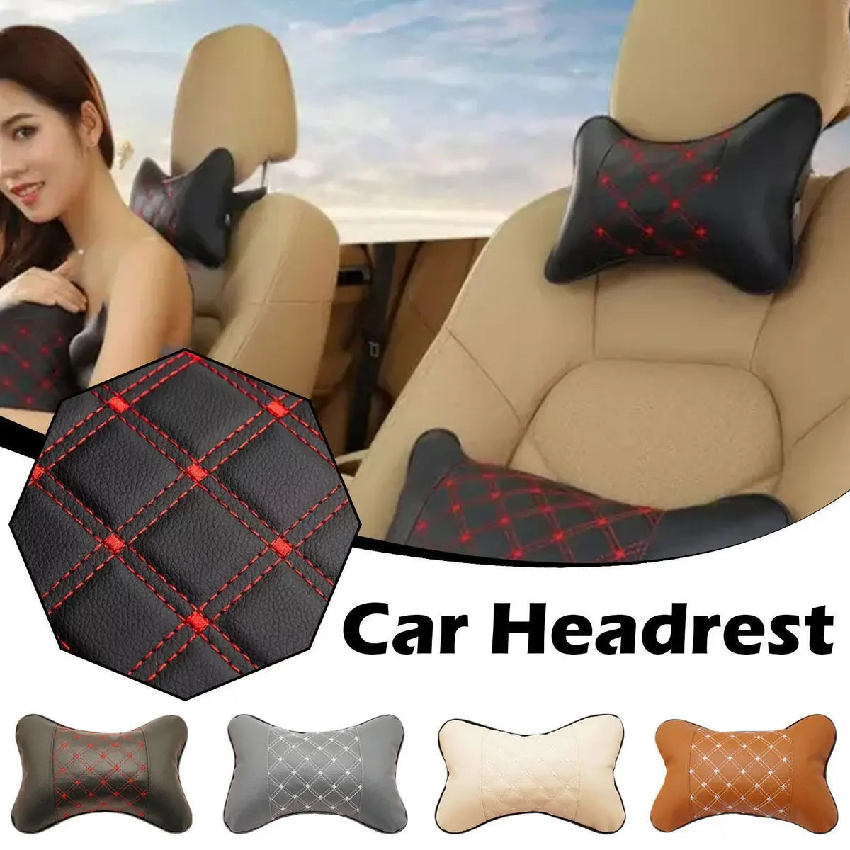 Pair of Universal Leather Car Head/Neck rest Pillow