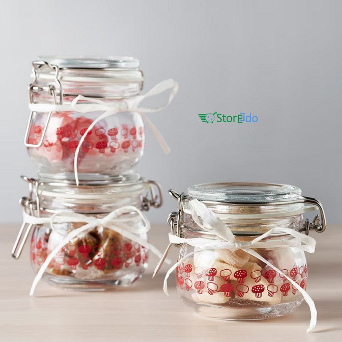 IKEA : KORKEN : Jar With Lid - Patterned - Set of 3