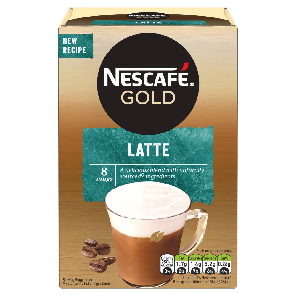 Nescafe Gold Instant Coffee Sachet Latte (Pack of 8)